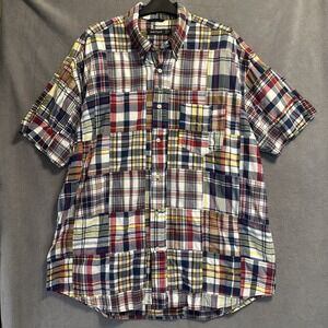 Nautica Madras Plaid Patchwork Button Up Shirt Mens XL S/S Preppy Americana